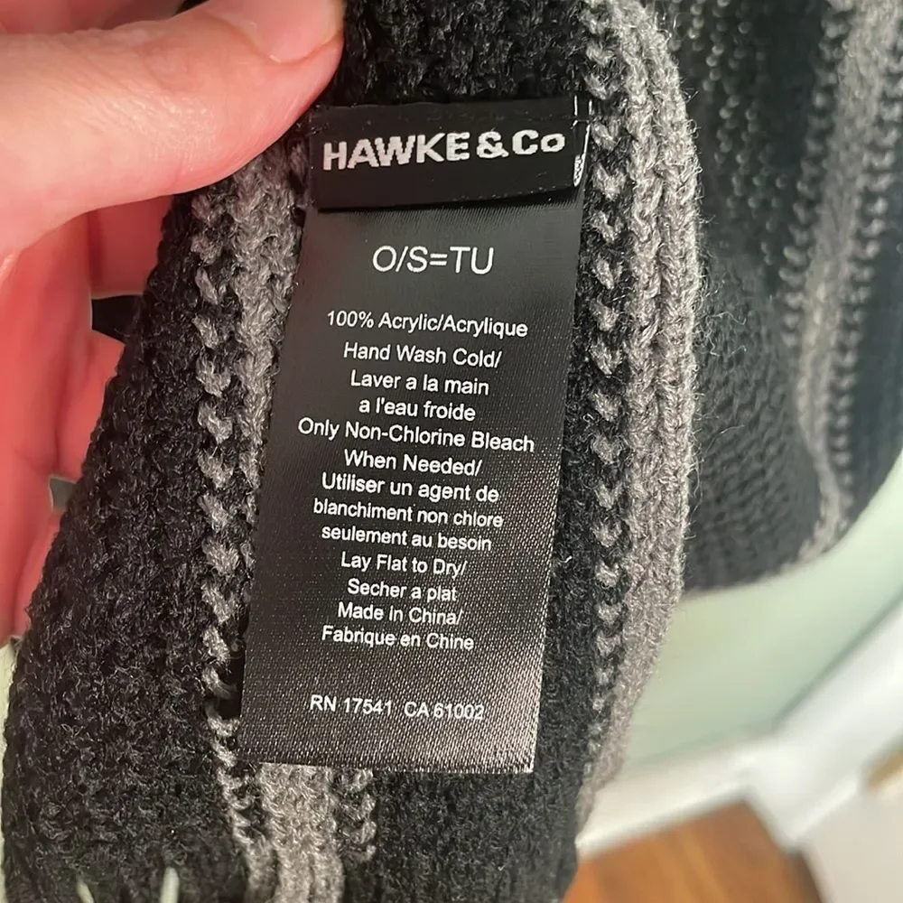 Hawke & Co Men's Winter‎ Knit Scarf Black Grey Stripe Fridge Edge